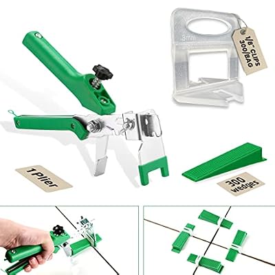 KMS Complete Tile Leveling System 1/8’’ Kit, The Set Includes 300 Spacer Clips, 100 Wedges & 1 Plier – Premium DIY & Easy to use for Professional Tile & Stone Installation (1/8”)