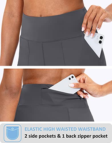 Santiny Bermuda Shorts For Women With Zipper Pocket Womens High Waisted Long Shorts For Running Workout Athletic(Dark Grey_M) #TOP2