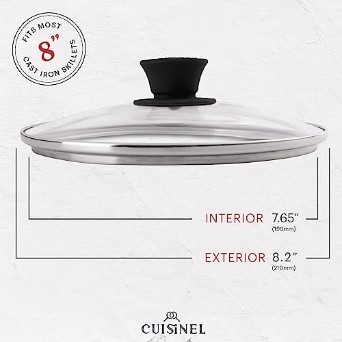 Image of Cuisinel Cast Iron Skillet with Lid - 8 inch-Inch Frying Pan + Glass Cover + Silicone Grip Handle Holder - Pre-Seasoned Cookware - Indoor /Outdoor, Grill, Stovetop, Camping Fire, Induction Oven Use