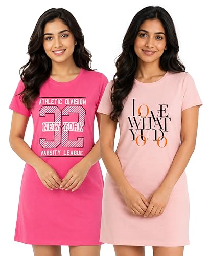 Image of Real Basics Women's Cotton Printed Knee Length Nightdress