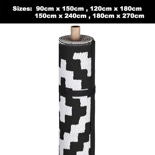 Green Decore Reversible Outdoor/Indoor Recycled Plastic Rug | Perfect for Garden, Patio, Picnic, Decking |Mildew, UV, Stain And Water Resistant| Nirvana Black/White 120x180 cm