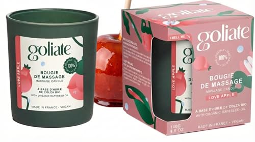Goliate Bougie Massage Huile Bio Love Apple 140g - Cire Végétale Colza Provence, Aromathérapie Relaxante, Vegan Testée Dermatologiquement, Made in France