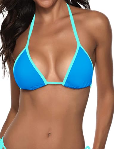 Suvimuga Women's Triangle Bikini Top Color Block Push up Padded Halter String Bathing Suits Top