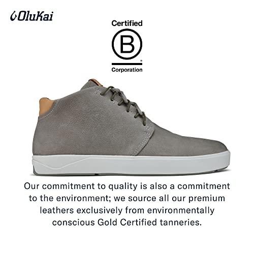 Olukai Nana Hele Men's Waterproof Chukka Boots, Full-Grain Waterproof Leather Shoes & Wet Grip Rubber Soles, Comfort Fit & Arch Support, Fog/Fog, 7 #TOP3