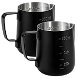 2 Stück Milchkännchen Edelstahl, 350ml Milch Pitcher, Milchschaumkännchen mit Messmarkierungen,...