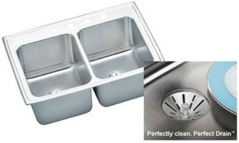 Elkay Lustertone Classic DLR332210PDX Equal Double Bowl Drop-in Stainless Steel Sink with Perfect Drain