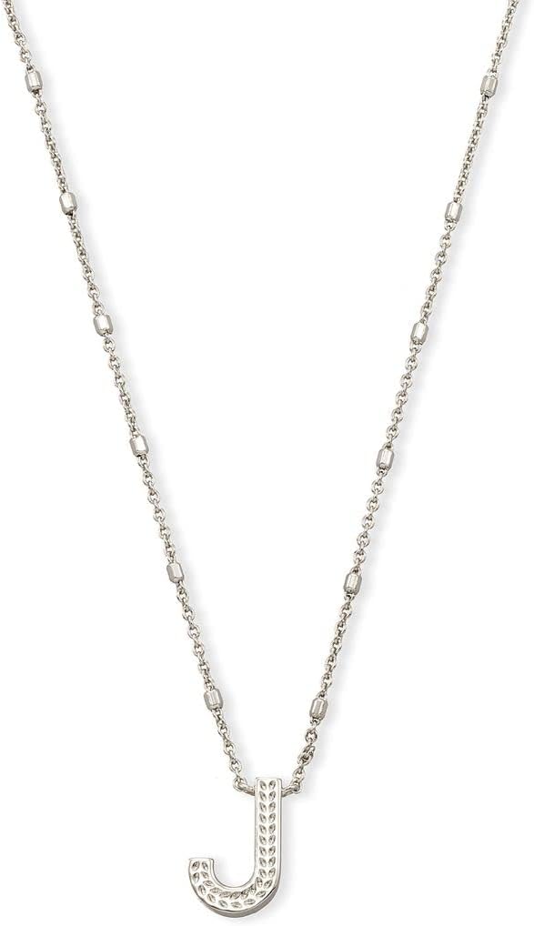 Kendra Scott Letters A-Z Pendant Necklace for Women, Fashion Jewelry, Rhodium-Plated Brass