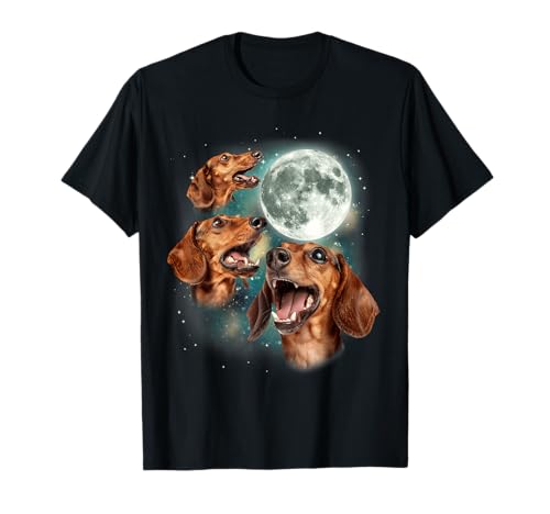 Tres Dachshund Moon | 3 cachorros salchicha para amantes de los perros Camiseta