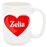 Zelia Coffee Mug - Personalized Ceramic Heart Cup with Name, Custom Mug, Customized Birthday/Christmas Gift, Holiday Present, 11 Oz