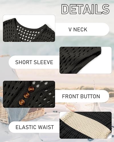Image of Haloumoning Girls Crochet Swim Beach Cover Up Kids Fashion Button Short Sleeve Swimsuits Cover Ups 5-14 Years