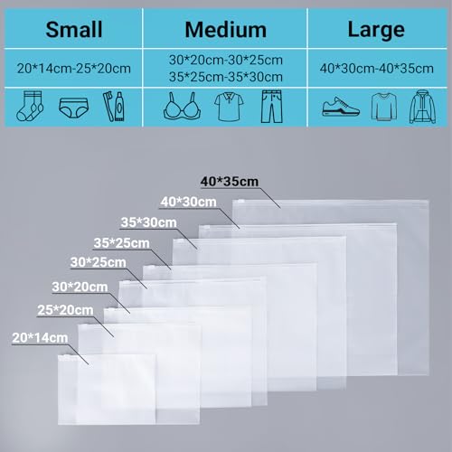 Svaldo Zip Beutel Kleidung, 25 Stück 40 * 35cm Zip Beutel Groß, Zip Beutel Wiederverwendbar, Gefrostetem Klarsichttüten Groß für Pullover, Mottenschutzhüllen (Ohne Entlüftungsöffnungen)