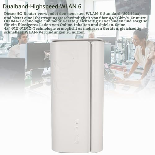 XUMIUZIY 5G CPE Router mit SIM Kartensteckplatz, Dualband WiFi 6 Wireless Router für Heimbüros, 4,67 Gbit/s Hochgeschwindigkeit, Integrierte Antennen, Unterstützung für NSA SA (EU-Stecker)