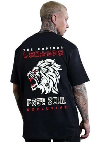 LEOTUDE Oversized Cottonblend Half Sleeve Back Printed Drop Shoul...