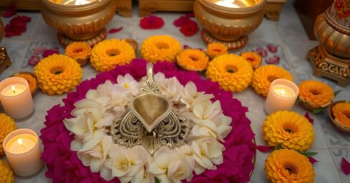 Image of Heavy Brass Diya for Temple | 100% Pure Brass Oil Lamp | Large Handcrafted Pooja Deepak with Antique Finish | Golden Yellow Indian Deepam for Home Mandir & Festive Decoration