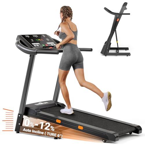 Image of THERUN Home Treadmill with Incline 15% Auto Adjust, 3.0 HP Treadmill with LED Strip, Heart Rate Monitoring Incline,16.5 inch Wider Running Belt