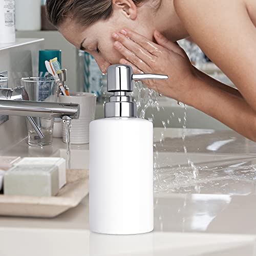Soap Dispenser, 300ml Ceramic Liquid Dispenser Refillable Hand Lotion Pump Bottles Shampoo Conditioner Shower Gel Dish Detergent Storage Container for Bathroom Countertop Kitchen Laundry Room (White) - Cosy Home Interiors Soap Dispenser, 300ml Ceramic Liquid Dispenser Refillable Hand Lotion Pump Bottles Shampoo Conditioner Shower Gel Dish Detergent Storage Container for Bathroom Countertop Kitchen Laundry Room (White) - Image 2