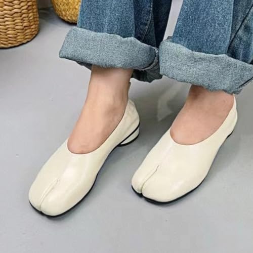 Minimalist & Modern Tabi Shoes Ballet Style Slip-on Low Heels for Women Genuine Leather Comfort Office Work, Black/White4