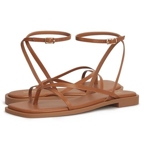 Image of Womens Flats Sandals Square Toe Strappy Ankle Strap Flats