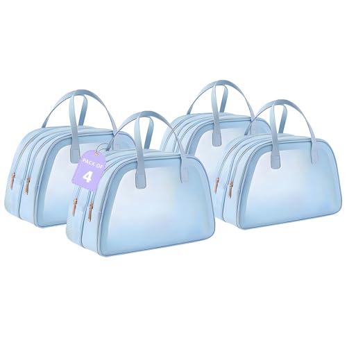 Image of Kuber Industries Pack of 4 Waterproof Skincare /Cosmetic Bag for Women | Space-Saving Makeup & Travel Toiletry Pouch | Aesthetic Vanity Kit & Wash Bag for Girls | YJ-20-BLU | Transparent - Blue
