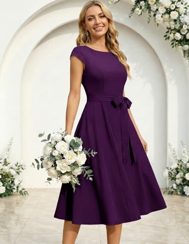 Image of DRESSTELLS Women's Cocktail Dresses, Formal Wedding Guest Modest Church Vintage Tea Party Midi Evening Dress