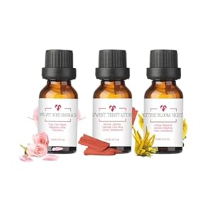 LOXIM Intimate Essence Collection Essential Oil Blends, Pure Natural Essential Oils Set of 3, Fragrance Oil for Humidifiers, Diffusers, Candle Making, Gifts – Rose, Sandalwood, Bergamot