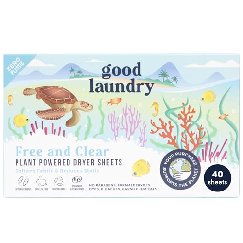 Good Laundry – Unscented Breeze Scented Organic Laundry Dryer Sheets – Natural Non toxic dryer sheets infused with Essential Oils – No Harsh Chemicals, Biodegradable, Hypoallergenic – USA Based