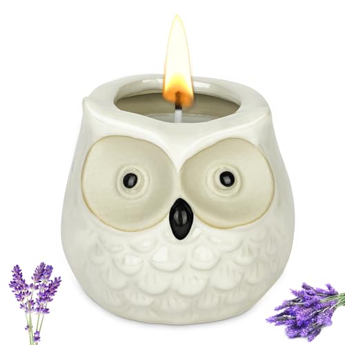 Alaoo Bougie Parfumée Élégante, Blanc Bougie Décoration Hibou Parfum de Lavande Jusqu’à 24h de Combustion, Bougies Cadeaux pour Femmes Décoration...