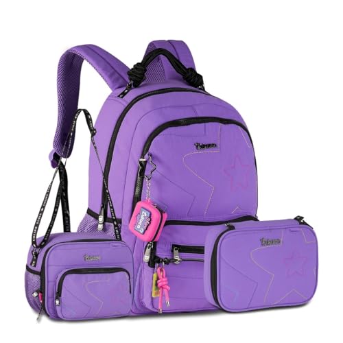 Luluca Mochila Com Lancheira e Estojo Box Kit Escolar Feminino Completo (Lilás)