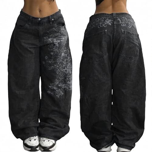 EMMIOL Women Boyfriends Hip Hop 90s Vintage Baggy Jeans Loose Denim Pants Mid-Low Waist Jeans