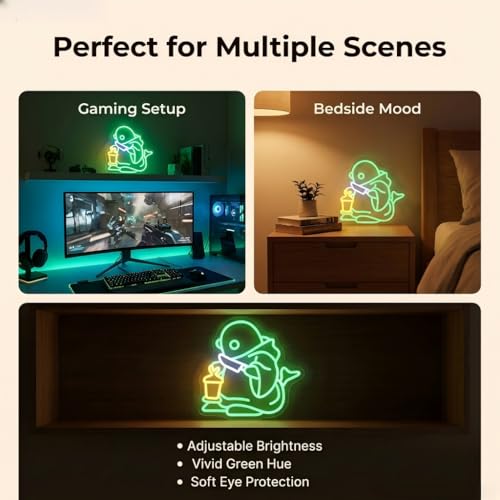 Image of Mysterious Lantern Bearer Neon Sign, Green Glow, 13 inchx12.6 inch