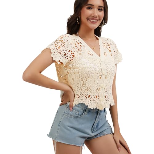 Image of Women's Short Sleeve Bolero Shrugs Crochet Lace Open Cardigan