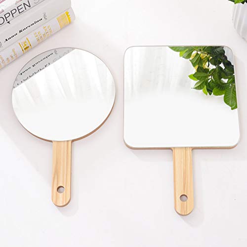 Tof&Hamy Handheld Travel Mirror With Handle, Dressing Table Mirror, Wood Handheld Plain Mirror, Square And Round, Cosmetic Salon Makeup Hand Mirror For Professional Barbers And Hairdressers,19 * 19Cm #TOP3