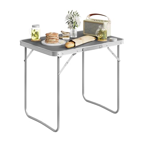 Image of WOLTU CPT8135gr Camping Table Folding Travel Table with Handle 70 x 50 x 60 cm (L x W x H) Folding Garden Table Made of Aluminium and MDF for Picnic Beach Outdoor Grey