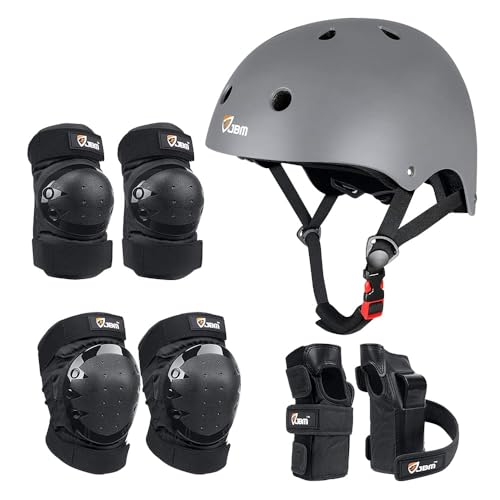 JBM Adult & Kid Skating Protective Gear Set for Beginner to Advanced, Skateboard Helmet Knee and Elbow Pads with Wrist Guards for Inline Roller Skating, Scooter, Skateboarding by JBM - Used condition - US$36.65