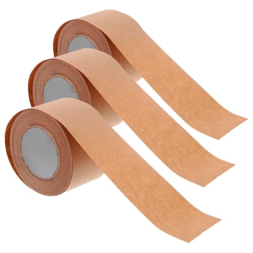 SUPVOX Cinta de Papel Kraft Marrón Reforzada 57mm X 30m, 3 Rollos Multiusos para Embalaje de Cajas, Sellado Resistente y Adhesivo Fuerte, Adecuado para Embalaje y Envíos