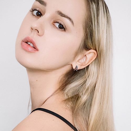 SWEETV 925 Sterling Silver Post Cubic Zirconia Hoop Earrings for Women, Womens Small Hoop Earrings Tiny Cartilage Huggie, 8mm for Adult3