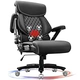 BOSMILLER Big and Tall Office Chair 650lbs for Heavy People with Massage and Heating, Adjustment Lumbar Support Heavy Duty Leather Executive Office Chair with Quiet Wheels