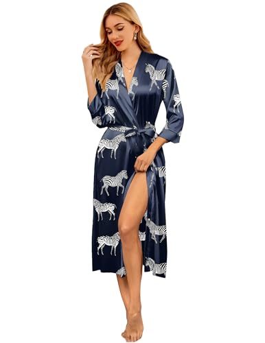 Image of Ekouaer Silk Robes for Women Long Satin Bride Bridesmaid Wedding Party Robes Lightweight Sexy Sleepwear with Pockets