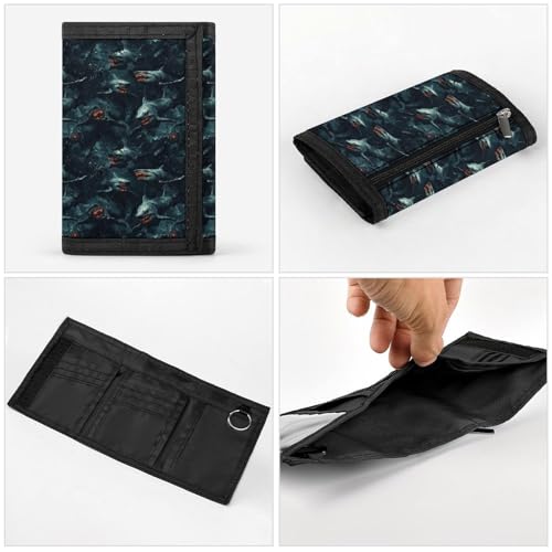 Deep Sea Shark Dark Print Wallet for Men, 8 Credit Card Holder Slim Minimalist Front Pocket Small Mens Bifold Wallets4