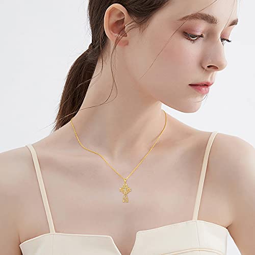 Natural Diamond Celtic Cross Irish Knot Necklace for Women,18K Yellow Gold Plated 925 Sterling Silver Trinity Knot Celtic Pendant Necklace Christmas Birthday Gifts for Mom Wife 18"+2"2