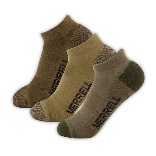 Image of Merrell Unisex 3-pack Trekker Outdoor Low Cut Socks, Wool Blend Moisture Wicking Hiking Socks