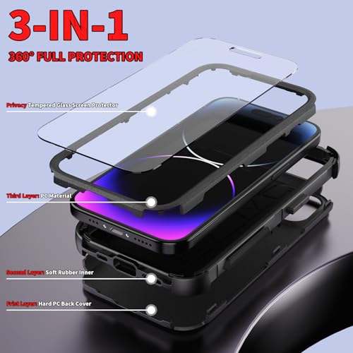 Coque iPhone 15 Pro Max résistante aux chocs protège-écran noir 6.7 - 2