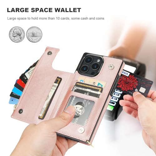Bocasal Crossbody Wallet Case for iPhone 16 Pro Max with RFID Blocking Card Slot Holder, Magnetic Flip Folio Purse Case, PU Leather Zipper Handbag with Detachable Lanyard Strap 6.9 Inch 5G (Rose Gold) by Bocasal - Used condition - Image 3