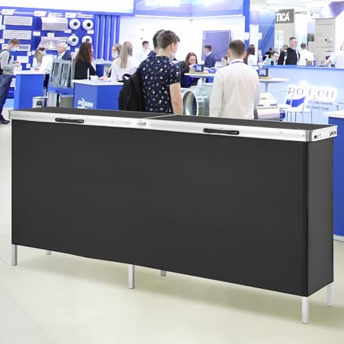 Image of VEVOR Extra Long Folding Portable Bar Tradeshow Podium Table for Indoor, Outdoor, Party, Picnic, Exhibition, Includes Carrying Case, Storage Shelf and Black Skirt, 77.95 inch x 15.16 inch x 34.65 inch