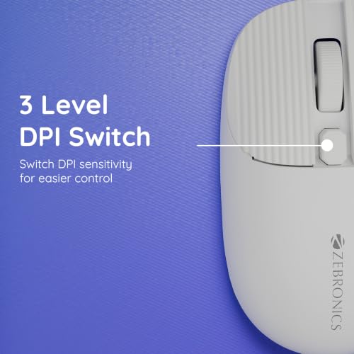 Image of Zebronics Freego Pro Wireless Mouse, 2.4GHz, Up to 1600 DPI, 3-Level DPI Switch, 4 Buttons, USB Nano Receiver, High Precision, Power Saving Mode, Ergonomic Design, Multi-Surface Support (White)