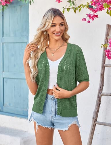 Image of Yekaty Womens 2026 Short Sleeve Crochet Summer Cardigan Cropped Button Sweater Lightweight Shrug for Dress