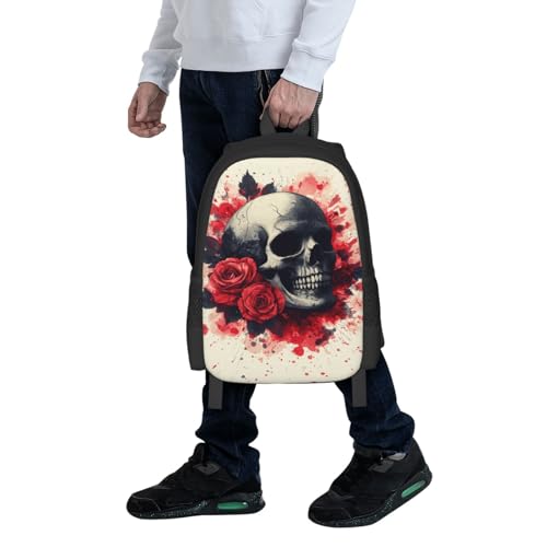 Image of Floral Skull Print Backpack For Men Women Lightweight Daypack For Daily Commutes Business Travel Hiking