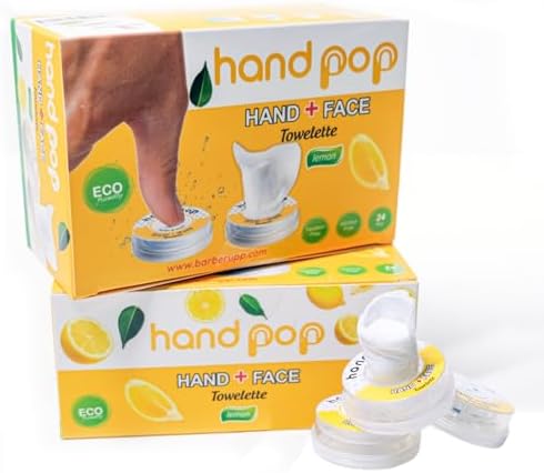 Hand Pop Lemon Scented Wipes - 24 Pack of Travel Size Wet Towelettes, Alcohol-Free, Wipes for Skin Hydration, Convenient, Eco-Friendly, Refreshing, Fits in Gym Bag, Purse, Pocket, or Luggage