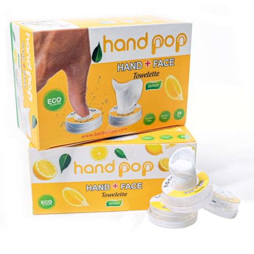 Image of Hand Pop Lemon Scented Wipes - 24 Pack of Travel Size Wet Towelettes, Alcohol-Free, Wipes for Skin Hydration, Convenient, Eco-Friendly, Refreshing, Fits in Gym Bag, Purse, Pocket, or Luggage