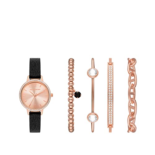 Montre quartz femme Skechers noire et rose dorée avec son coffret cadeau chic
